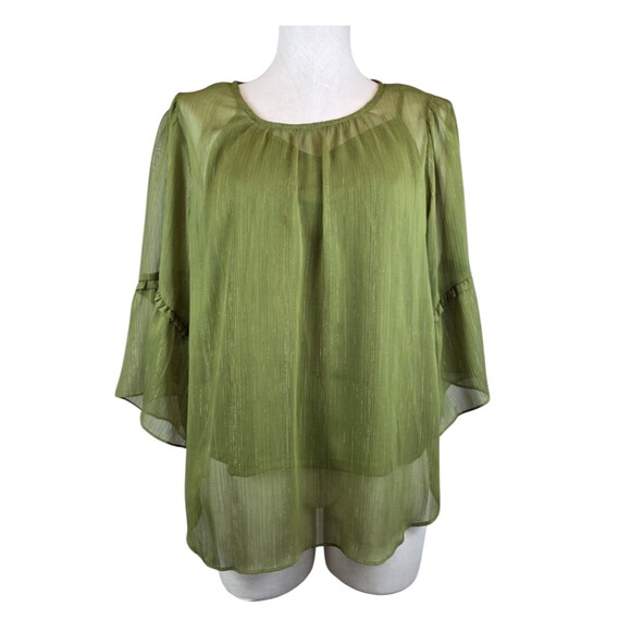 Lauren Conrad Womens 2 Piece Blouse/Tank Set Sheer Green Size L NWT Boho Sparkle - Picture 1 of 7